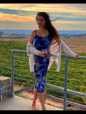 Blue Tie-Dye Slip Midi Dress - Womens